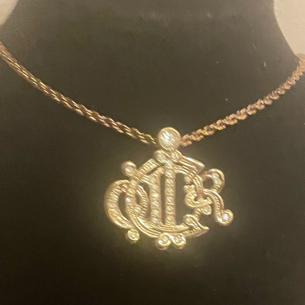 Stunning Vintage Christian Dior Gold Plated Logo Crystal Necklace. Preowned . - Picture 1 of 10
